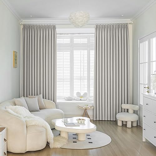 MAIHER Cortina plisada con textura de lino con aislamiento térmico y alzapaños para puerta de dormitorio, patio, color beige grisáceo, 54 pulgadas