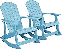 Vista 21 de YEFU Mecedora para exteriores, mecedora Adirondack, silla mecedora de patio con respaldo ancho, silla mecedora de gran tamaño con aspecto de madera