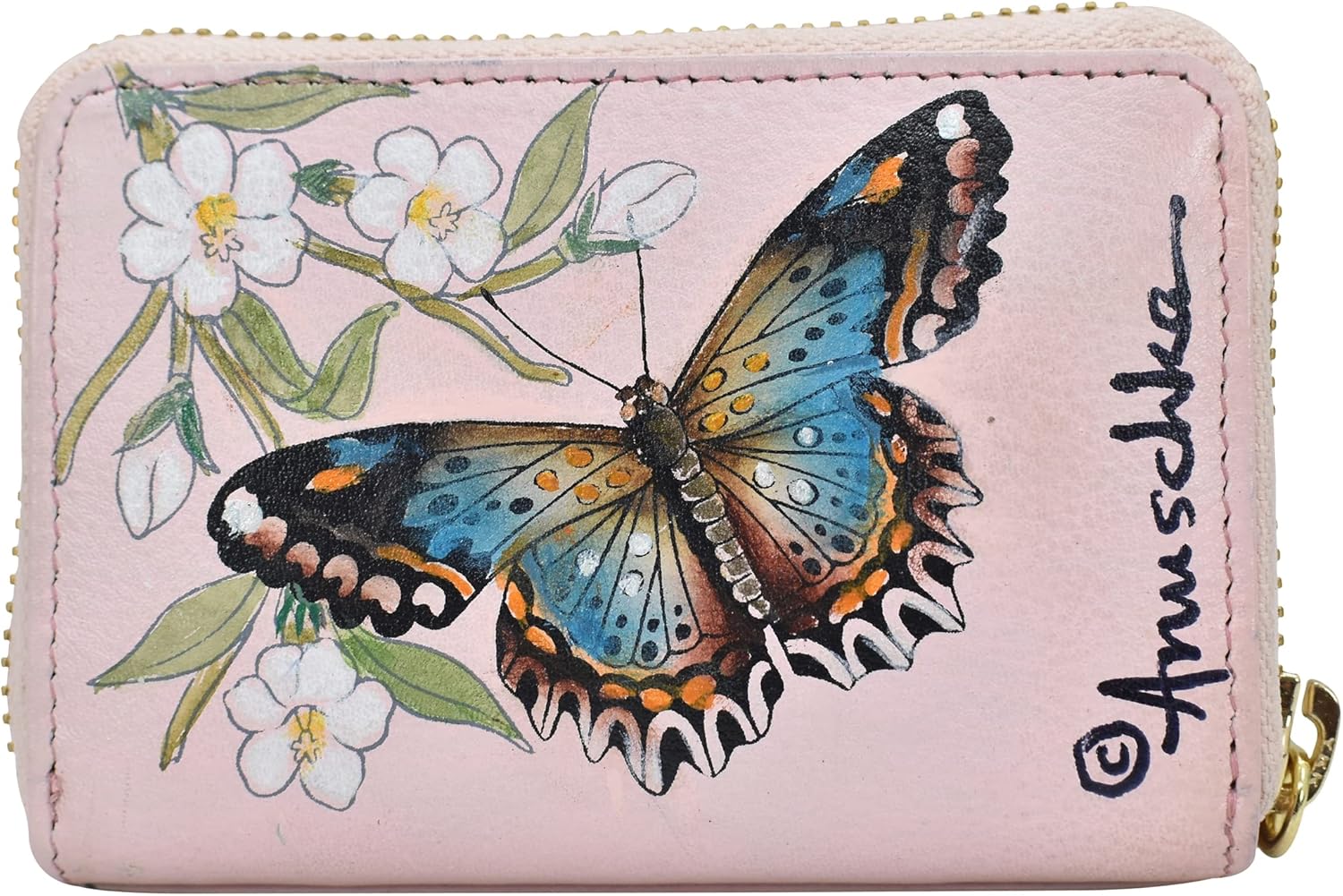 Anuschka Women’s Hand-Painted Genuine Leather Accordion Style Credit and Business Card Holder - Butterfly Melody - Image 2