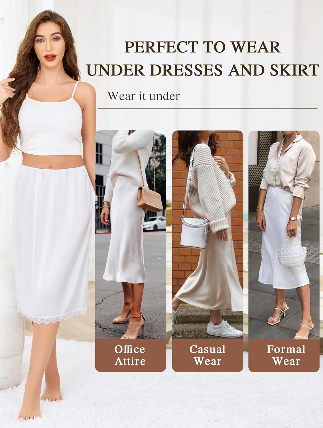 Vlazom Women's Long Half Slip-Satin Lace Underskirt with Lace Trim,Half Slip for Under Dresses & Skirts S-3XL - Image 5