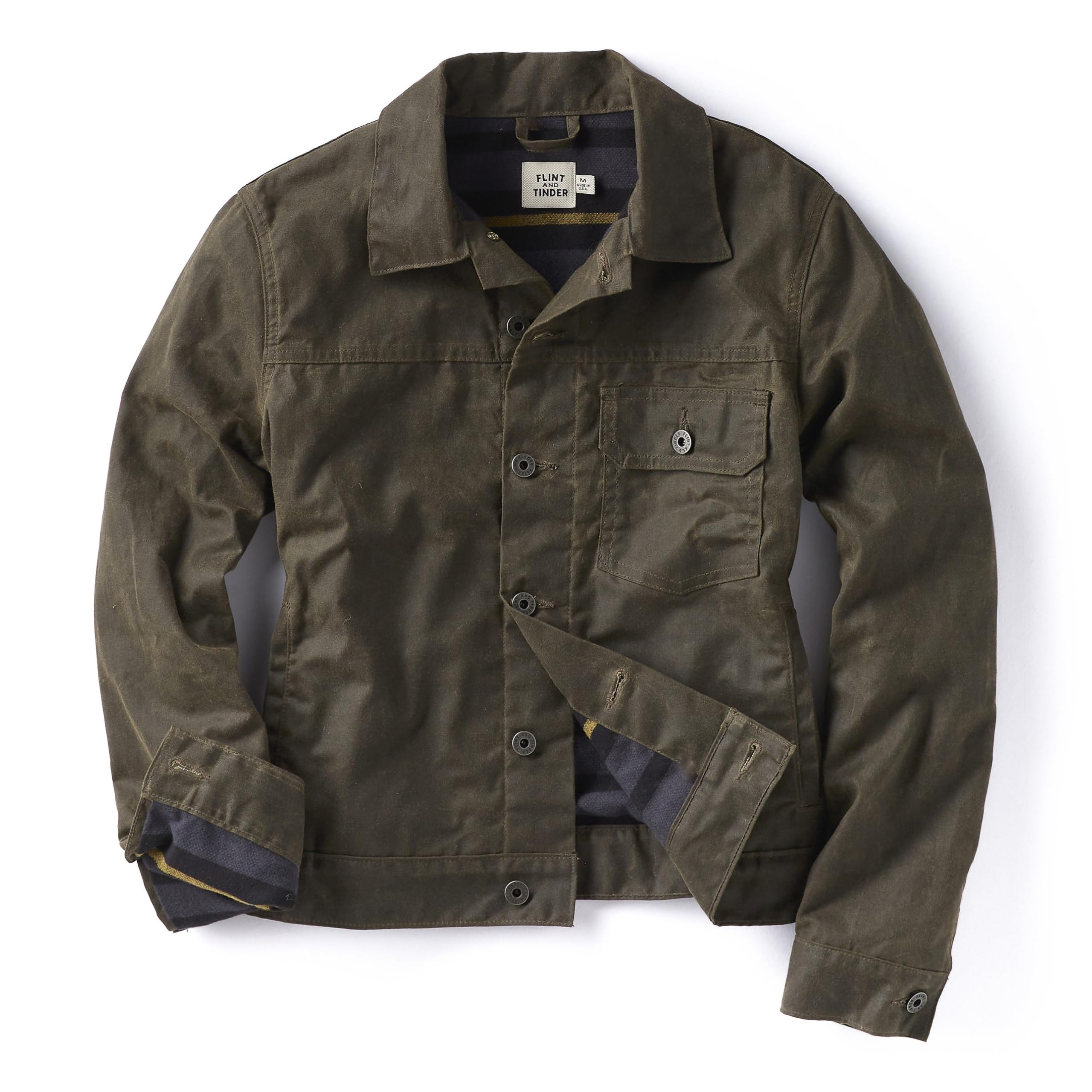 Huckberry Flint & Tinder Women's Flannel-Lined Waxed Trucker Jacket, Forest, XS