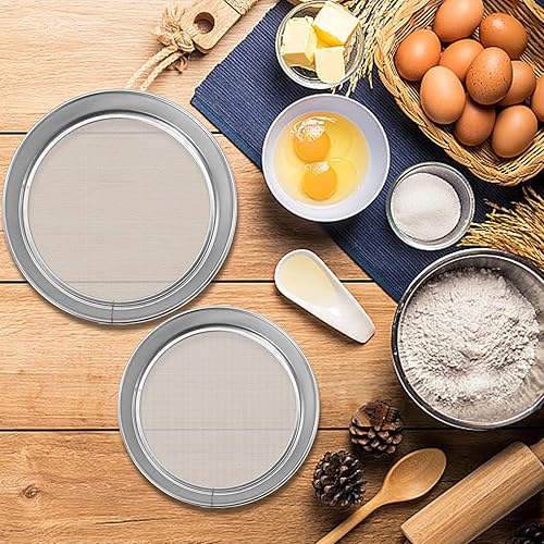 Miniatura 6 de 2 tamices redondos de harina de acero inoxidable, tamiz redondo de harina de 8 pulgadas y 6 pulgadas, 60 mallas de malla fina para hornear pastel pan