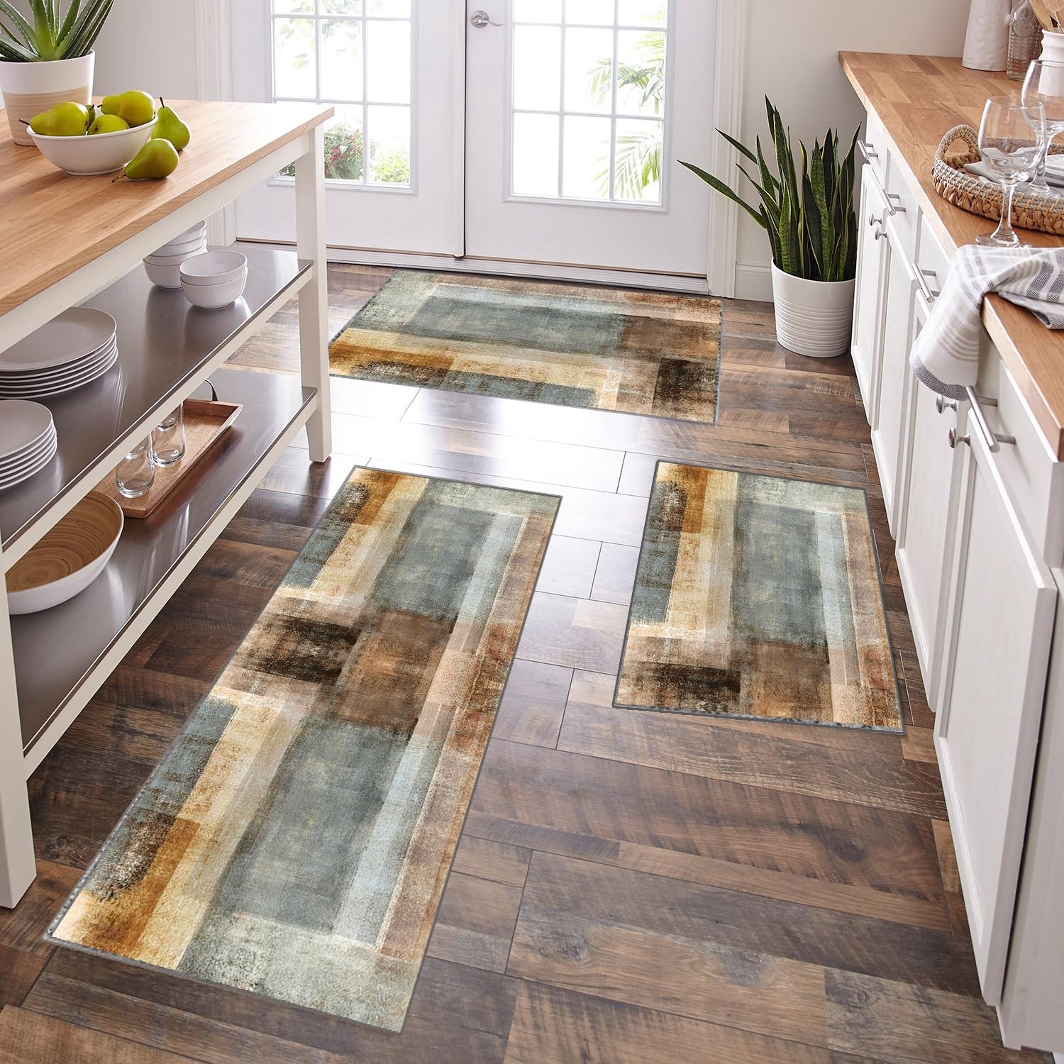Teppich Läufer 90x200cm rutschfest Küchen Teppich, Waschbar Teppichläufer Flurteppich Flur Küchenläufer für Korridor, Modern Vintage Teppichläufer für Wohnzimmer, Küche, Anpassbar
