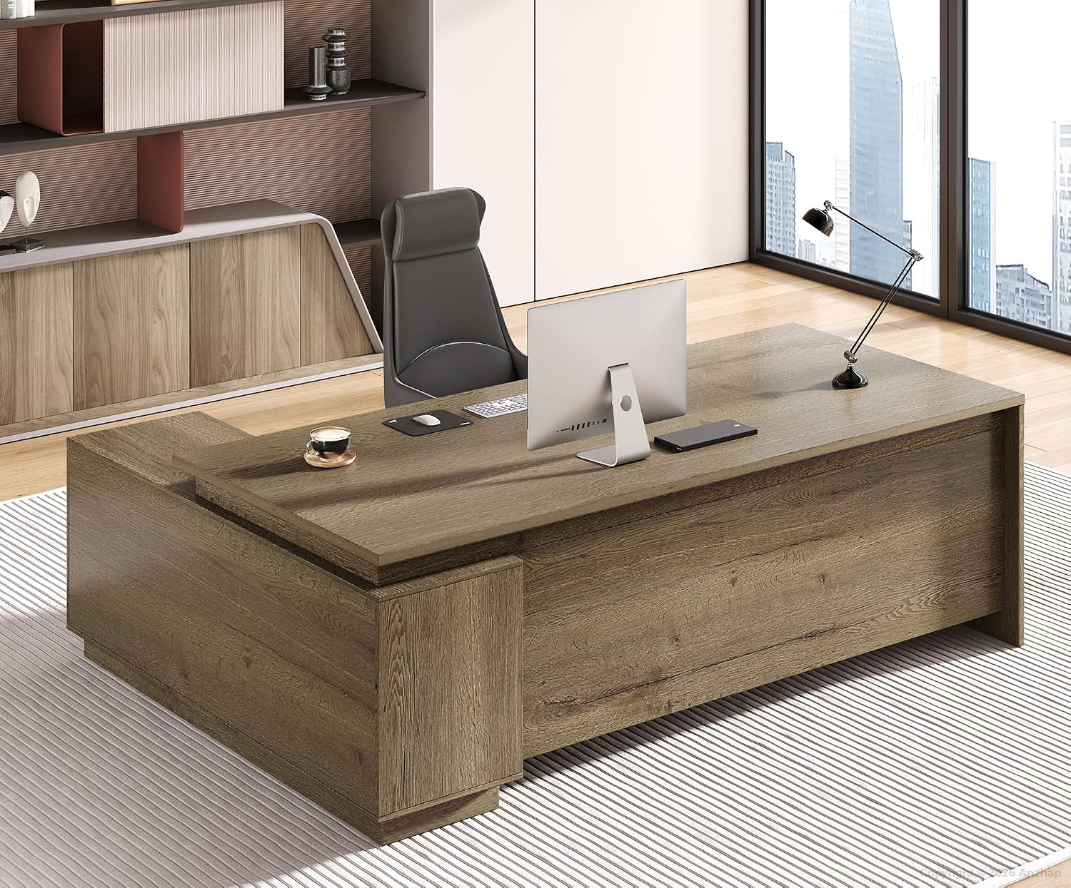63 Reversible L-Shaped Executive Desk with Drawers