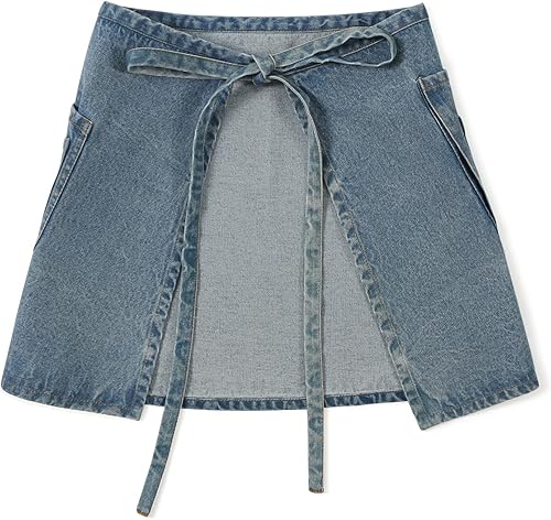 Miniatura 9 de Jeanerlor Delantal de cintura de mezclilla lavado ácido con bolsillos para mujer
