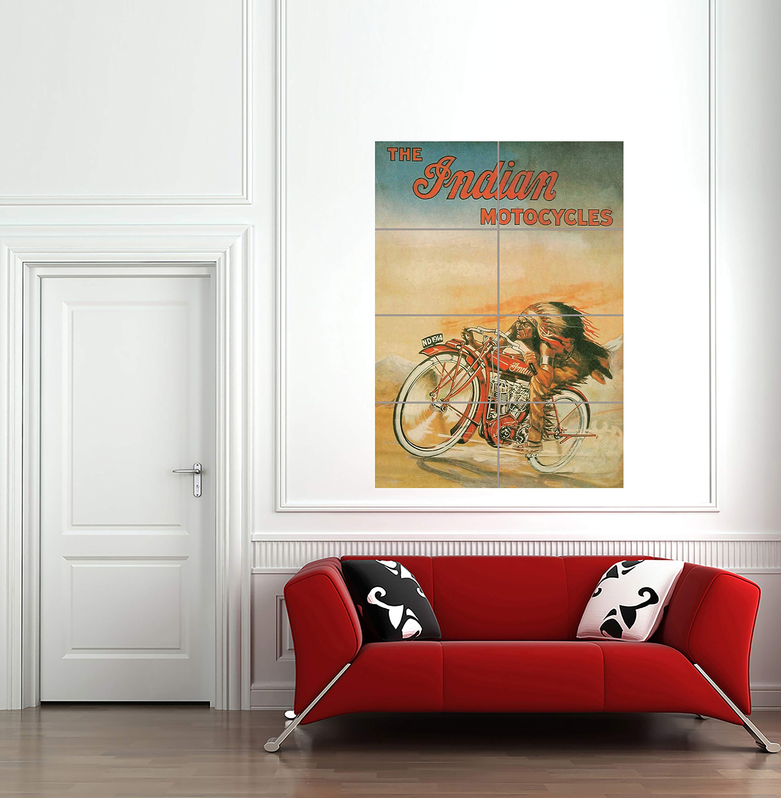 Doppelganger33 Ltd Advert Indian Motorcycles Transport Bike Red Chief Arte de la Pared Multi Panel de Carteles 33x47 Pulgadas