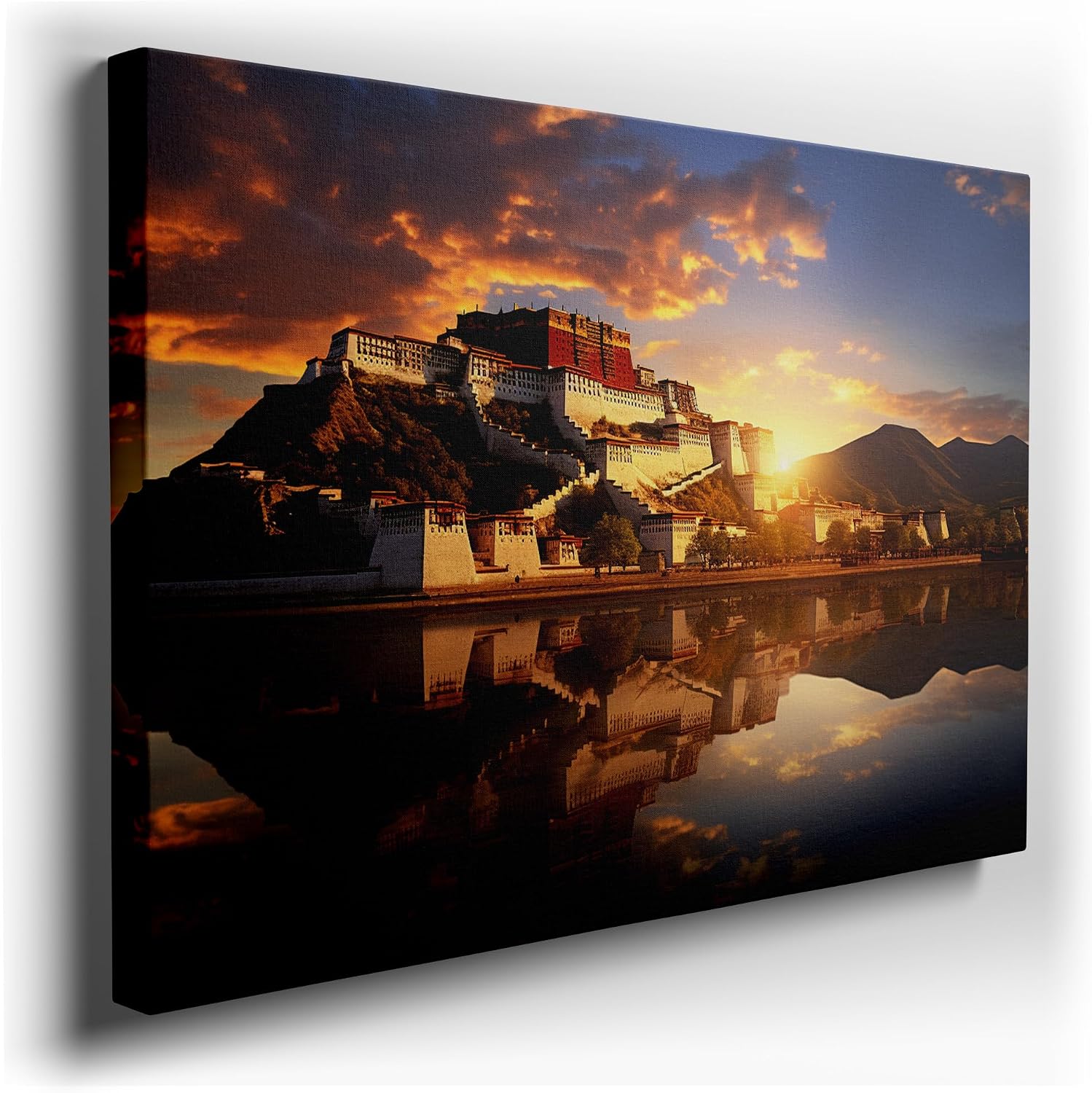 Canvas for Living room. Majestic Reflections of Potala Palace at Twilight, 27 x 18 inch Canvas Wall Art - Ready to Hang