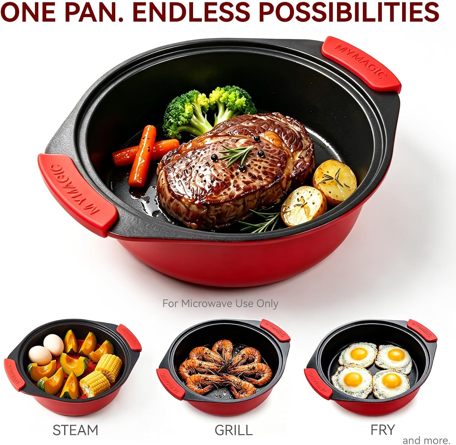 Microwave Grill Pan with Lid for Bacon & Steak | Nonstick Crisper, Dorm Use