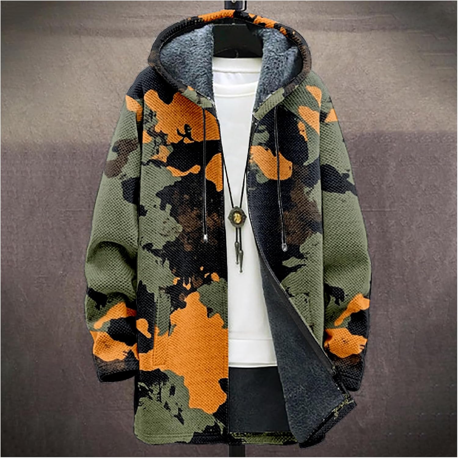 Mens Camo Hooded Cardigan Zip up Long Hoodie Jackets Camouflage Fashion Fleece Hoodies Coats for Men - Image 2
