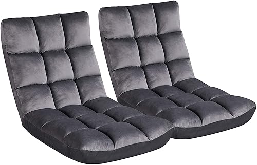 Miniatura 35 de Yaheetech Silla plegable de suelo con soporte para el respaldo, silla plegable acolchada para juegos con respaldo ajustable 14, sofá reclinable para
