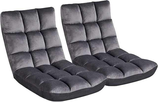 Yaheetech Floor Folding chair, Gaming Sofa Chair with 14 Adjustable Positions Portable Padded Lounge Chair with Backrest Lazy Sleeper Recliner, Gray 2