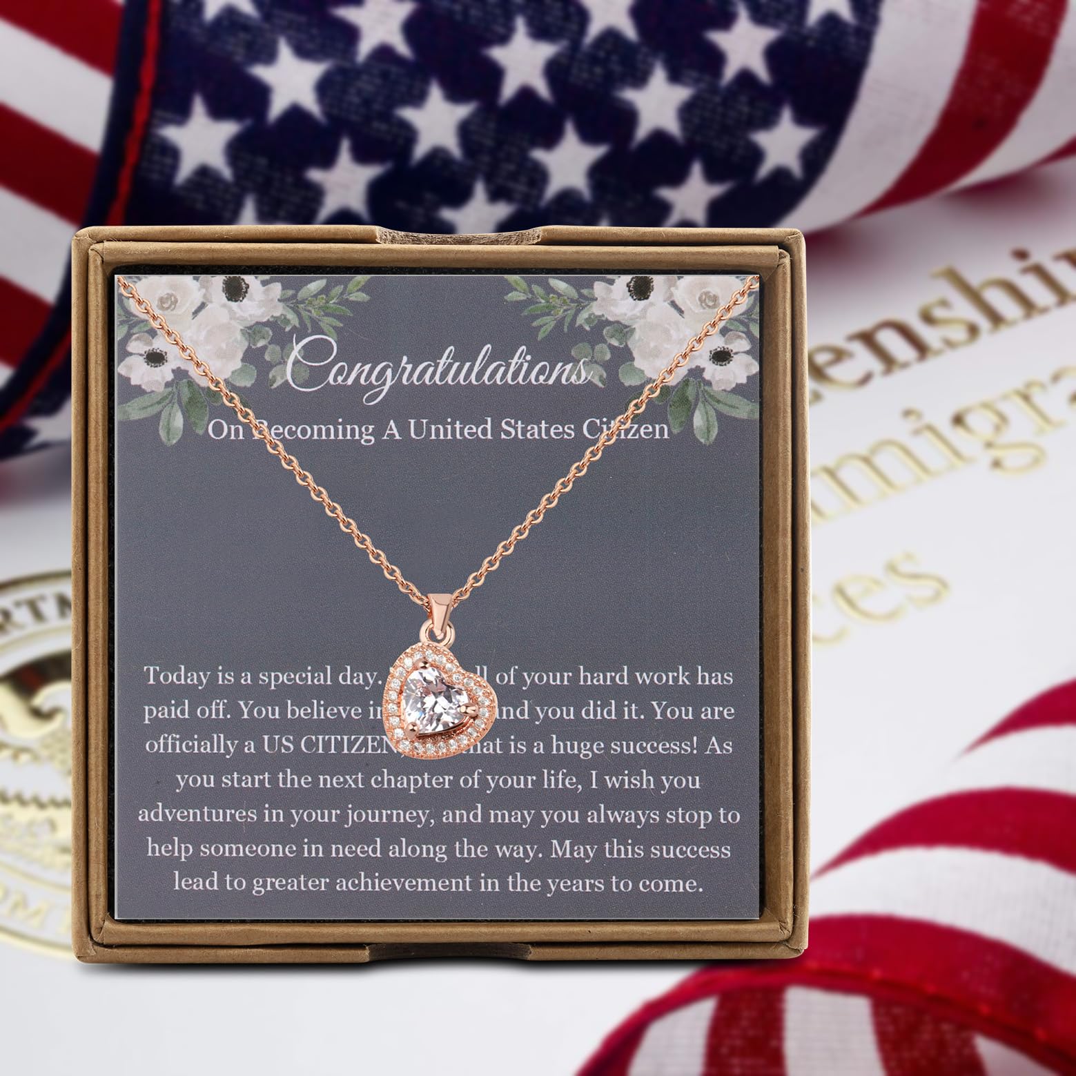 OKEYCH US Citizenship Gift Immigrant Citizenship Necklace New US Citizen Jewelry Naturalization Ceremony Gift (Immigrant Citizenship N 2.0)