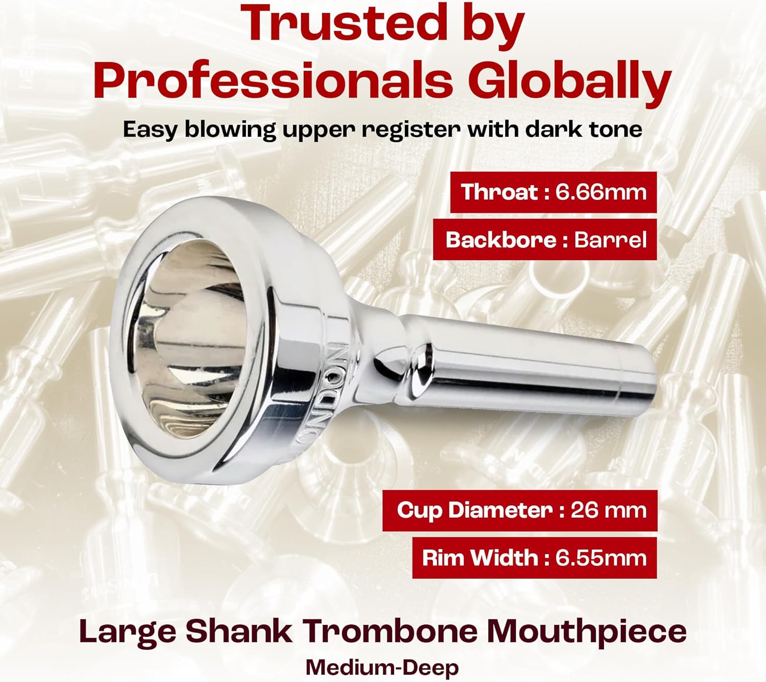 Denis Wick Classic Trombone Mouthpiece Silver Plated, 5880-4.5AL - Barrel Backbore for Balanced Airflow & Tone - Large Shank Fitting Euphonium Accessories for Easy Articulation - 26 x 6.55 x 7.24mm