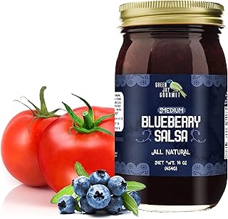 Green Jay Gourmet Blueberry Salsa - Blueberry Flavored Fruit Salsa - Medium Heat Picante Salsa - Gourmet Salsa Dip w/No Preservatives - Gluten-Free, MSG-Free, Small Batch Natural Salsa - 16 Ounces