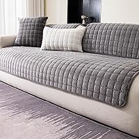 MDSASFD Velvet Anti-Slip Couch Cover for L-Shaped Sectional Sofa, Washable Protector for 3-Cushion Recliner, Pets & Kids (Dark Grey, 1 PC)