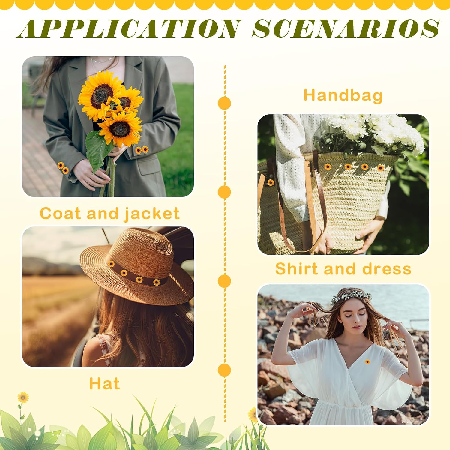 Quelay 20 Pack Sunflower Brooch Pins Floral Brooch Lapel Pins DIY Sewing Embellishments Summer Novelty Sunflower Daisy Safety Buttons for Clothing Shirt Cardigan Hat Bags Plush (Orange)