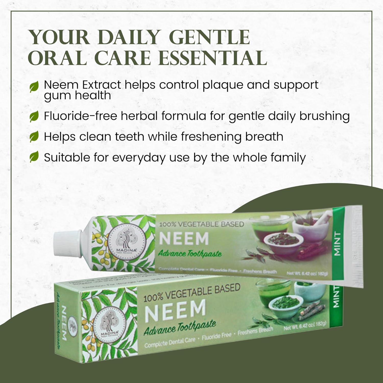 Madina Neem Advance Toothpaste – 6 Pack, Natural Oral Care, Herbal Toothpaste, Antibacterial, Antifungal, Plaque Control, Breath Freshening, Daily Use, Oral Hygiene, 6.42 oz Each