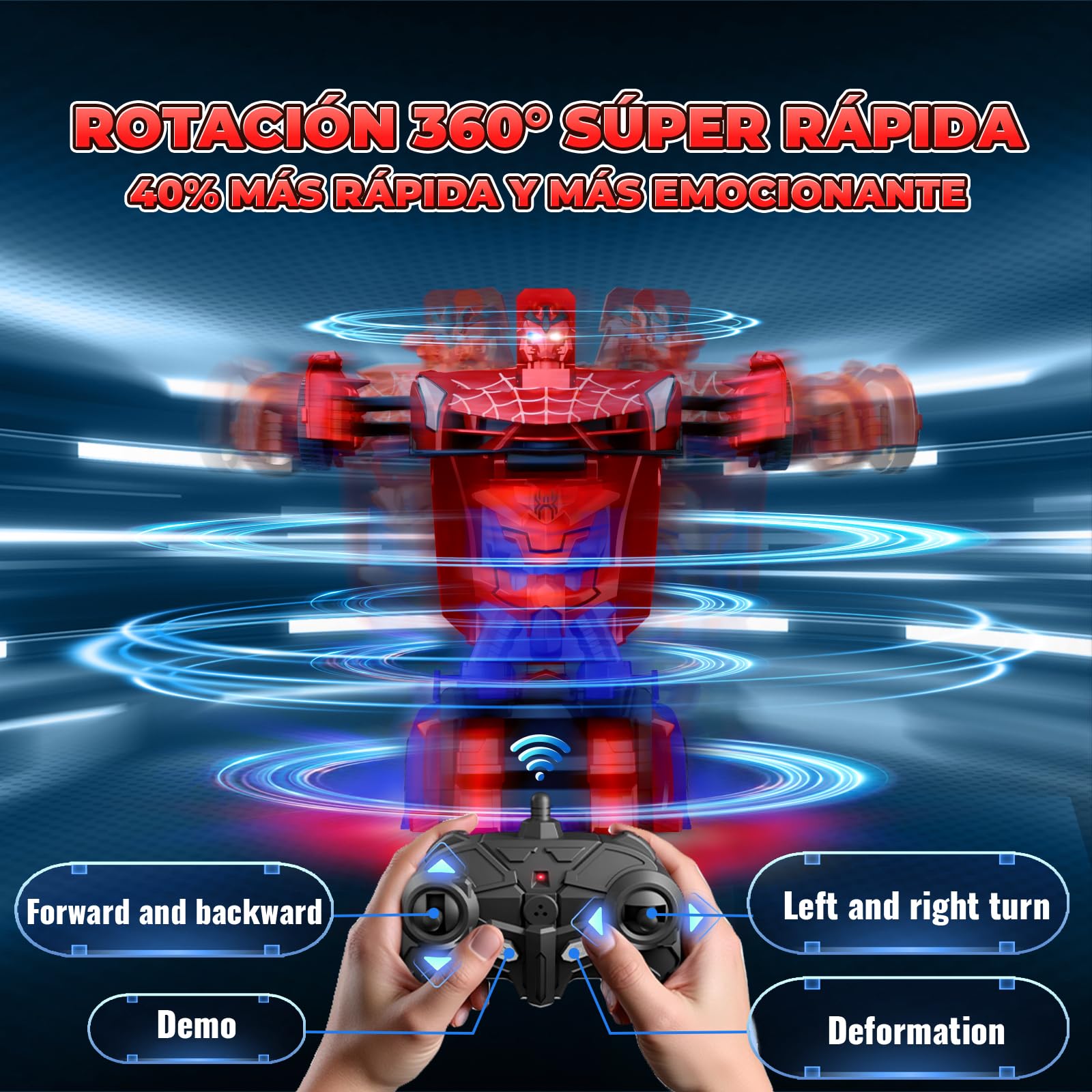 Coche Teledirigido Transform, Ojos Intermitentes & Luces Chasis, Coche RC 2,4GHz & Robot Rotación 360°, Juguetes Juegos para Niño Niños de 3 4 5 6 7 8 9 10 11 12 Años Regalo Cumpleaños Pascua