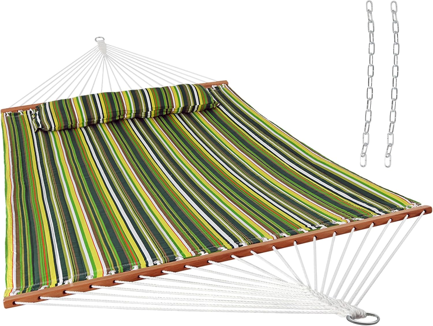 Sunnydaze Quilted Outdoor Hammock with Spreader Bars – Heavy-Duty 450-Pound Capacity Double Hammock for Outside – Melon Stripe