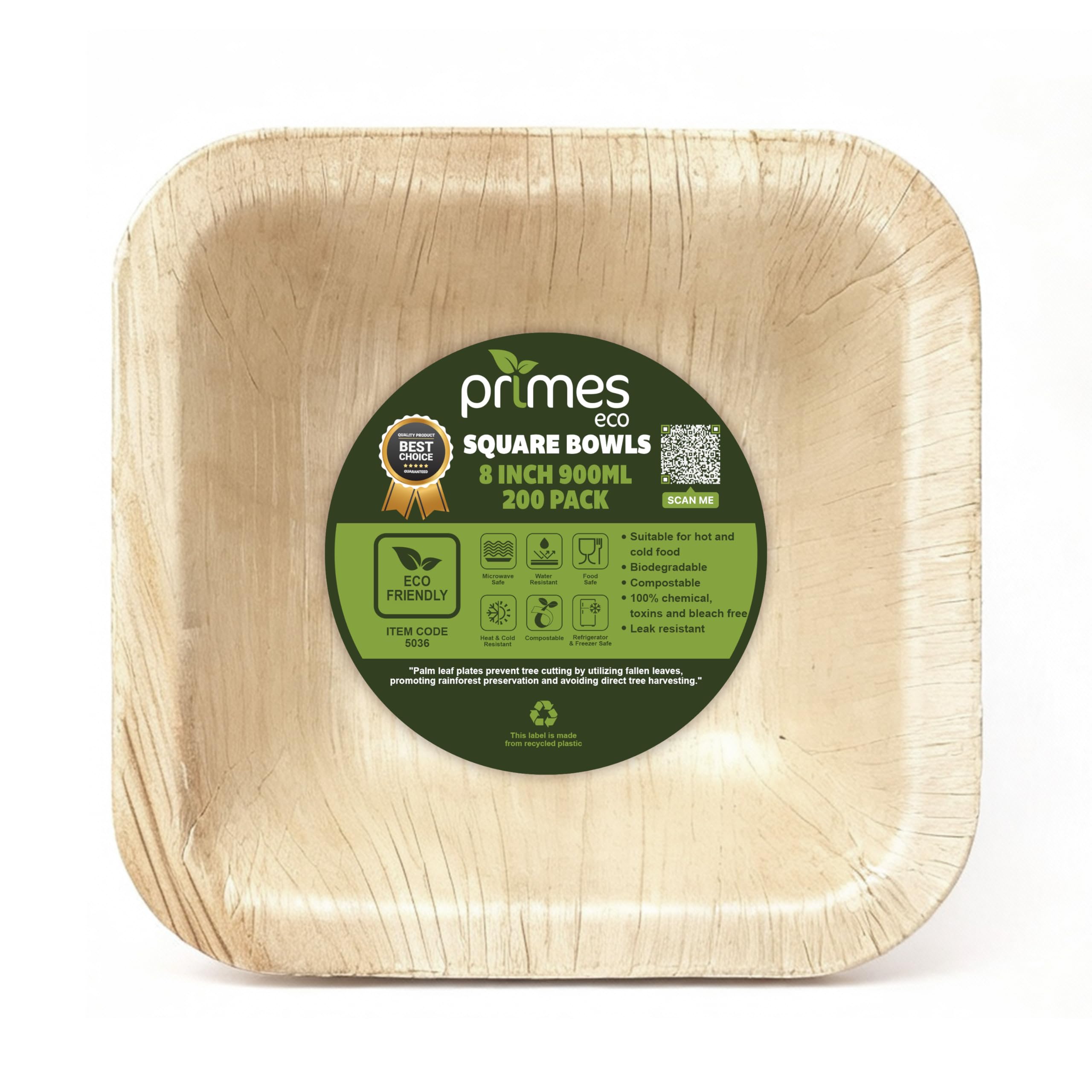 – Square Disposable Palm Leaf Bowls, Biodegradable & Compostable, Natural Areca Tableware for Hot & Cold Food, Soup, Salad, Dessert, BBQ, Picnic & Parties (200, 8 Inch)
