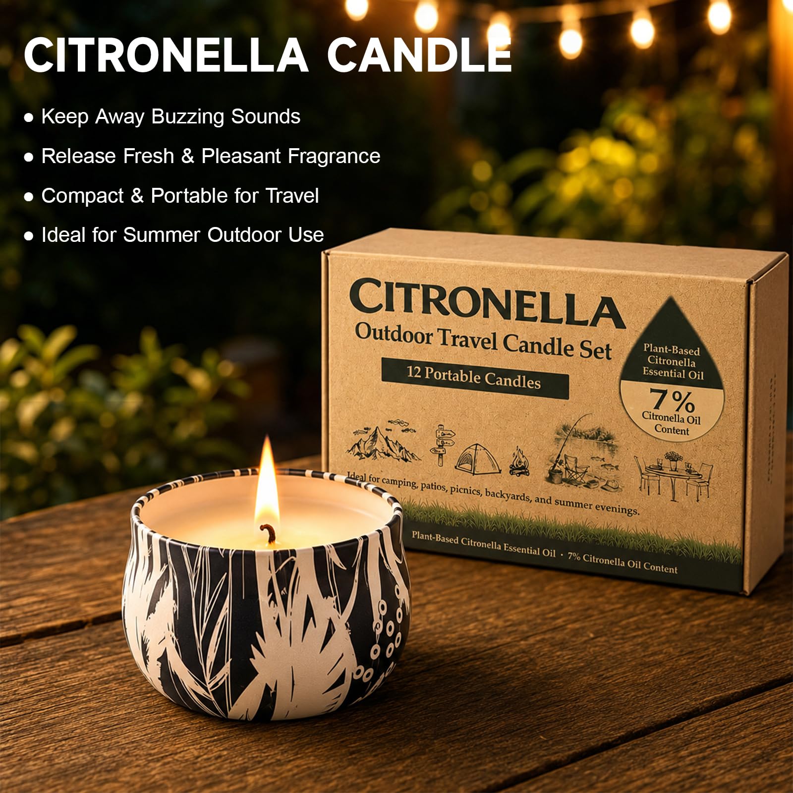 Confezione da 12 candele alla citronella per esterni, candele profumate in cera di soia naturale, 300 ore, di lunga durata, per cortile, giardino, patio e campeggio