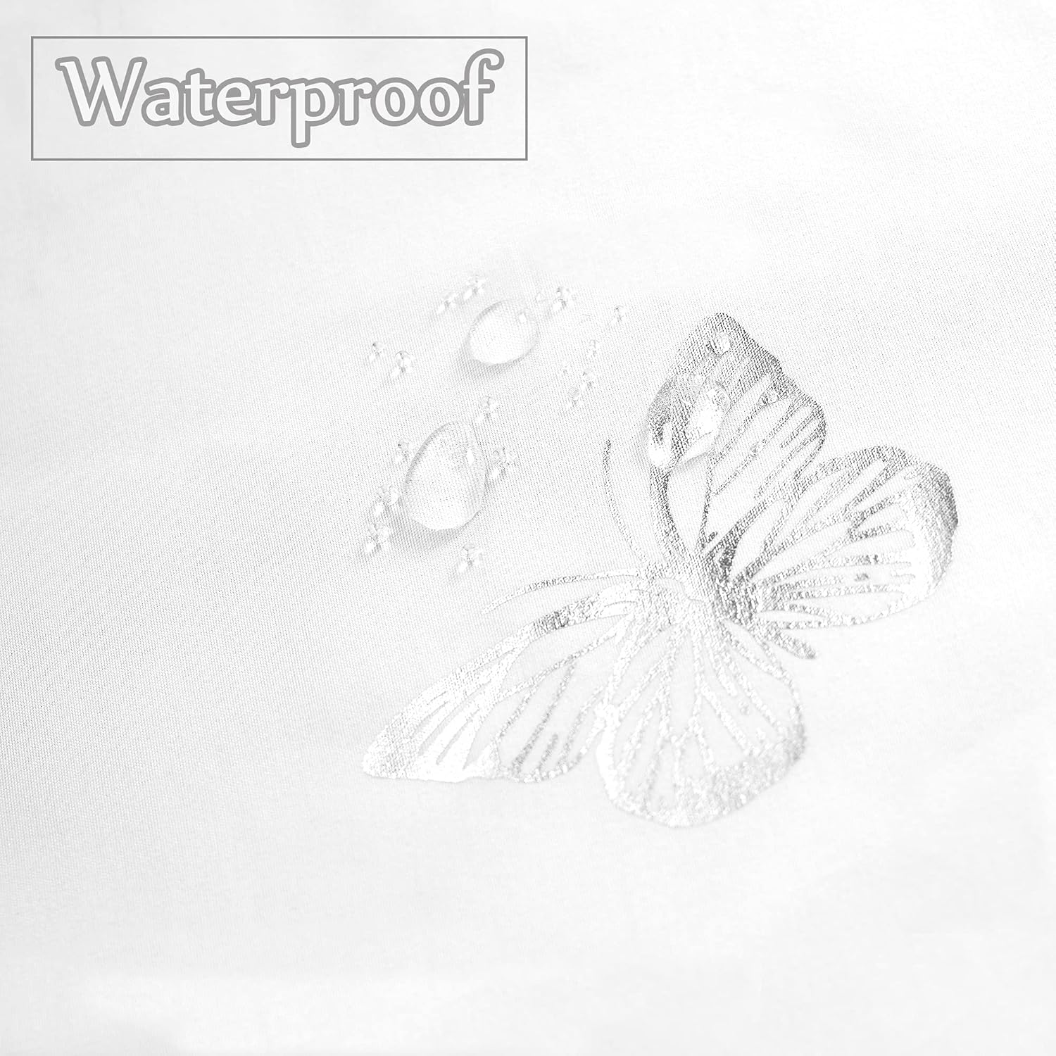 Jubilantex Butterfly Shower Curtain for Bathroom, White Silver Print Farmhouse Waterproof Bathroom Decorative Rustic Kids Shower Curtain with 12 Rust Proof Grommets for Spa Hotel, 70x72 Inches