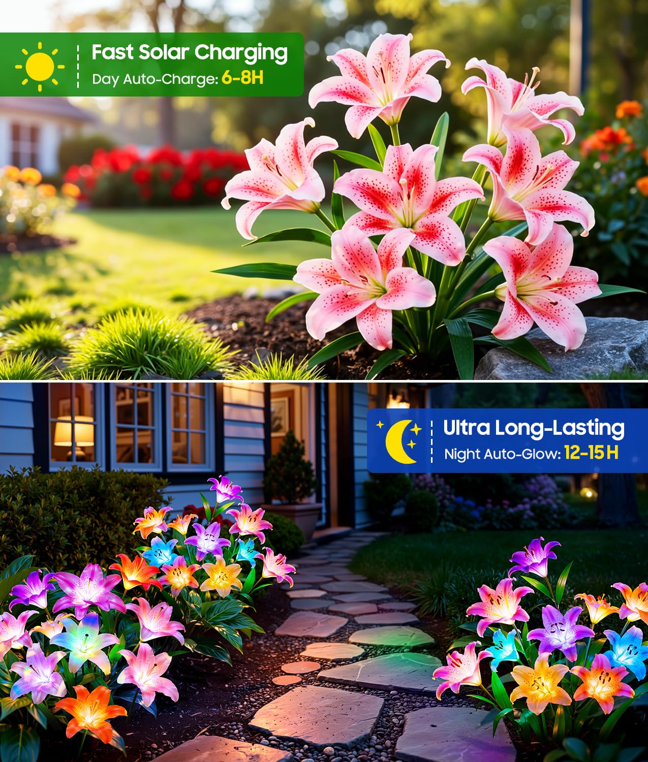 LETMY Solar Gartenleuchten, 4 Pack Solar Blumenlichter mit 6 Kopf Größere Lilienlichter, IP65 Wasserdicht Solarleuchten Außen, Dekorative Lichter für Garten, Terrasse, Hof, Blumenbeet