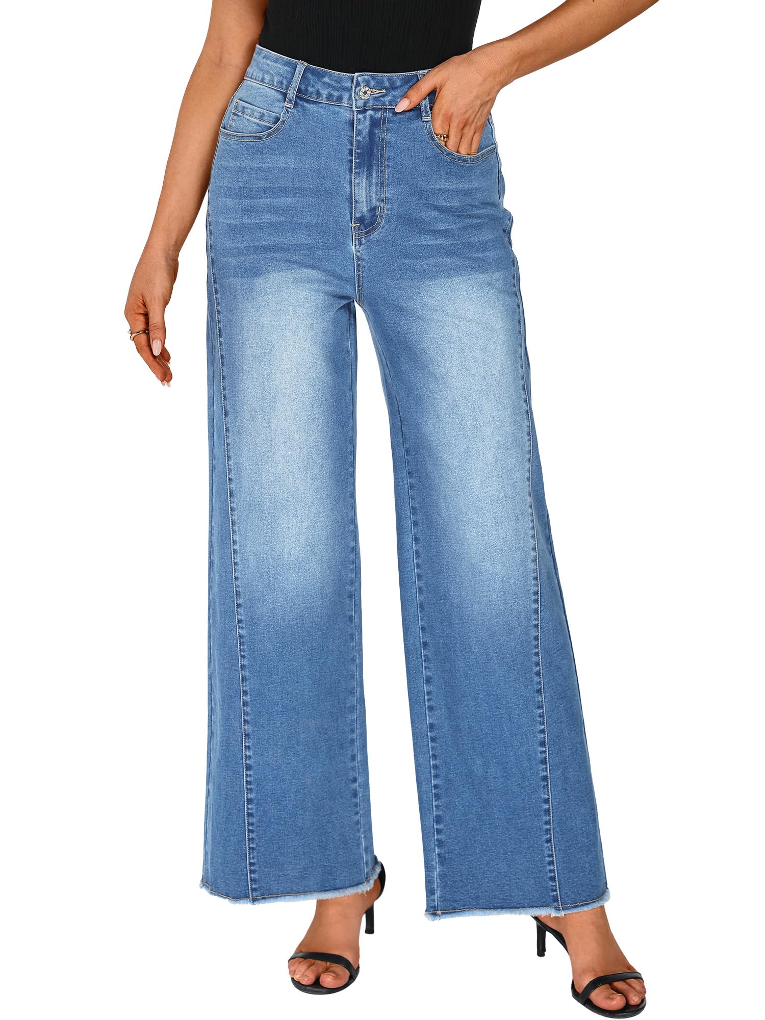 Baggy Jeans Damen High Waist Weites Bein Stretch Hosen Damen