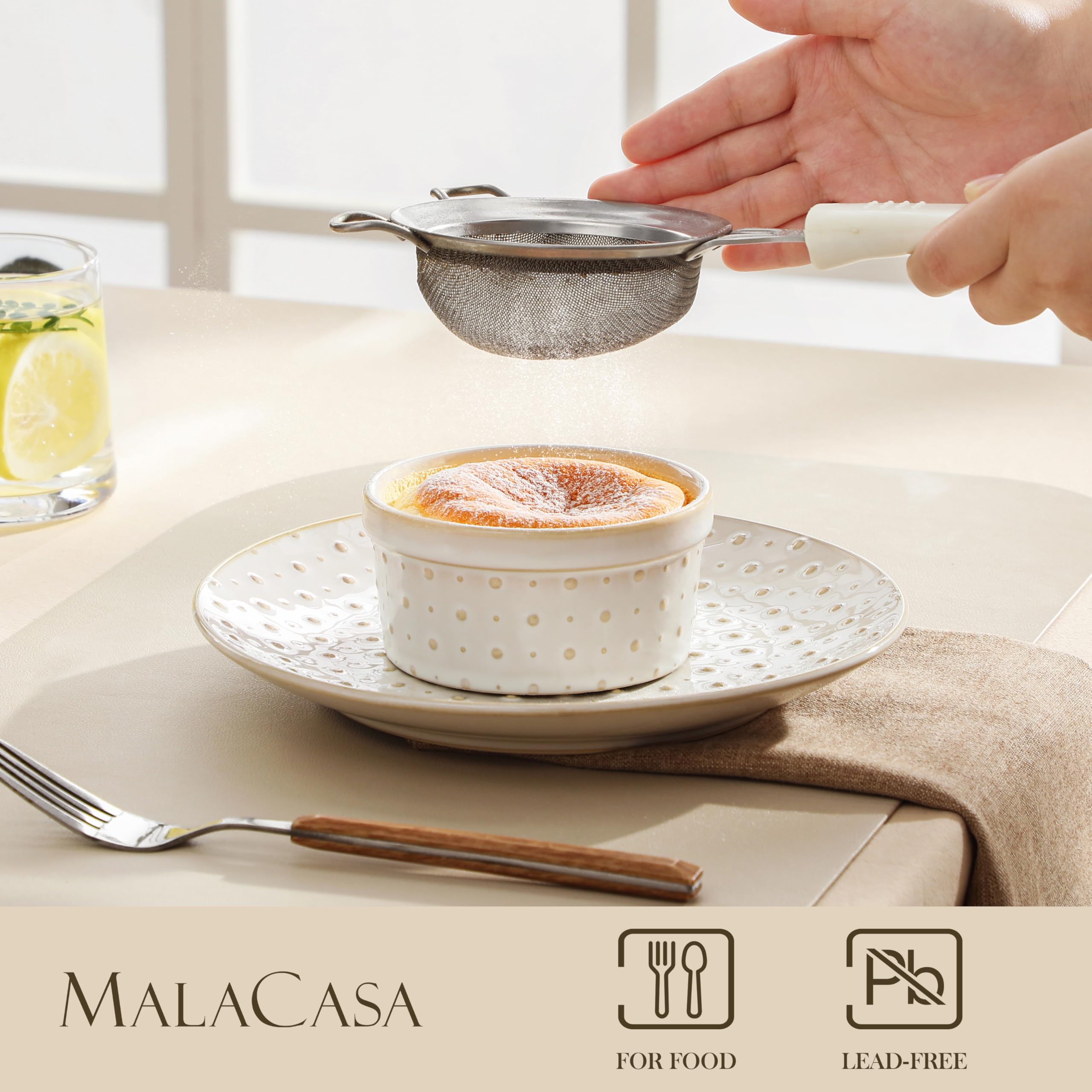 MALACASA Ramekins 6 Oz Oven Safe, Ceramic Creme Brulee Souffle Dishes - Image 2