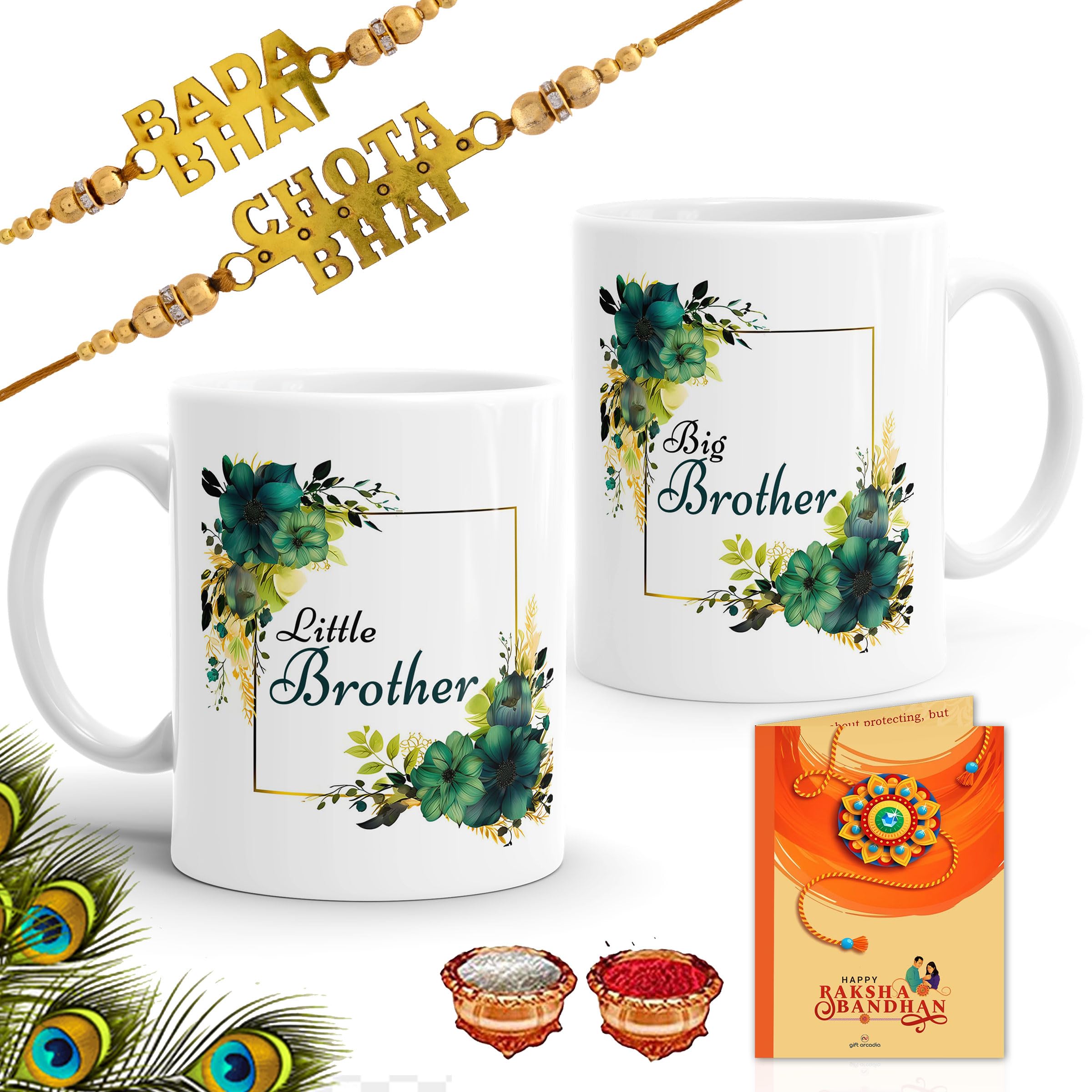 Gift Arcadia Rakhi for Big Brother Little Brother Coffee Mugs for Kids with Roli Chawal and Greeting Card Combo | Pack of 6| Best Rakhi Gift for Brother 330 ml,-image-46