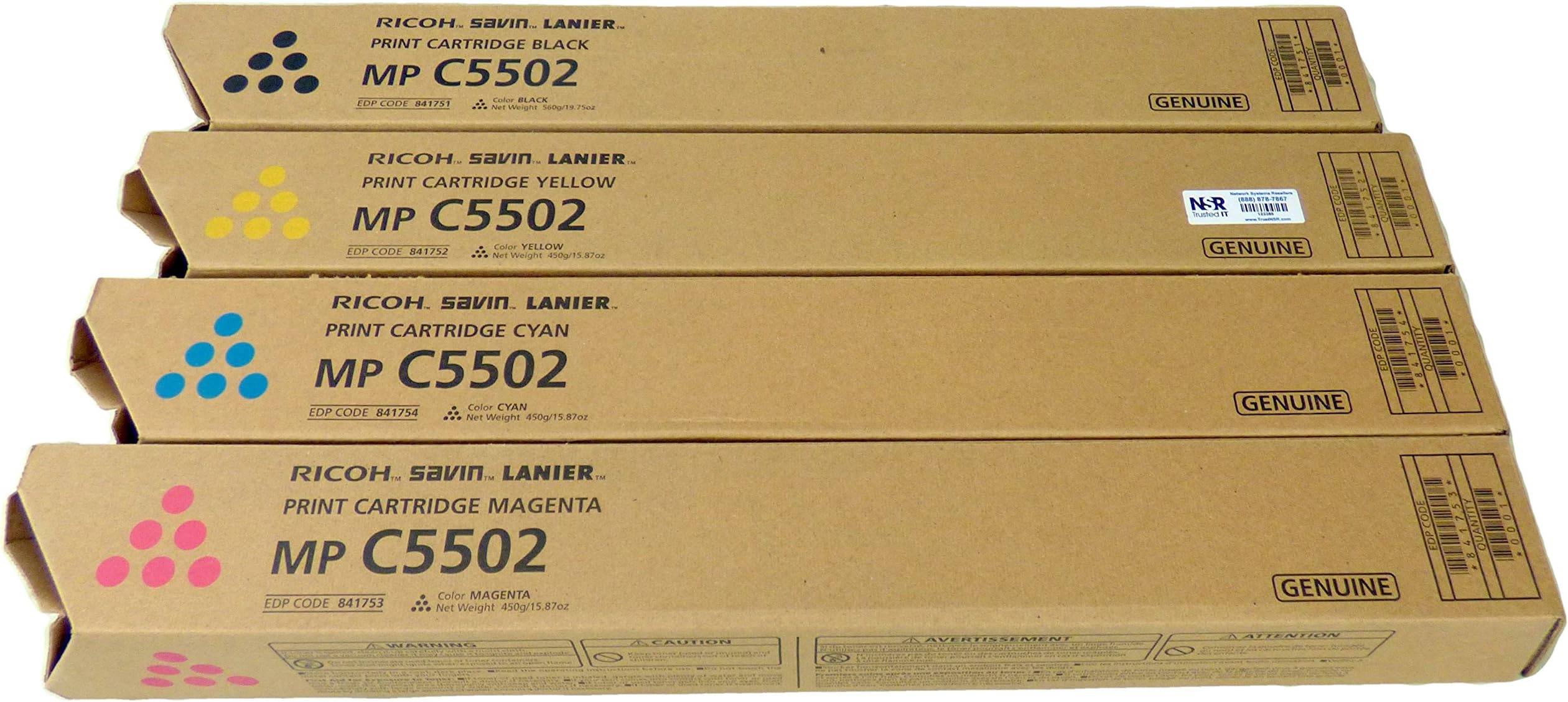 RGRTAC.49722Genuine Savin Lanier Aficio MPC4502, MPC5502 Type MP C5502 High Yield Toner Bundle Set 841751, 841752, 841753, 841754, BCYM Sealed in Retail Packaging by Savin Lanier