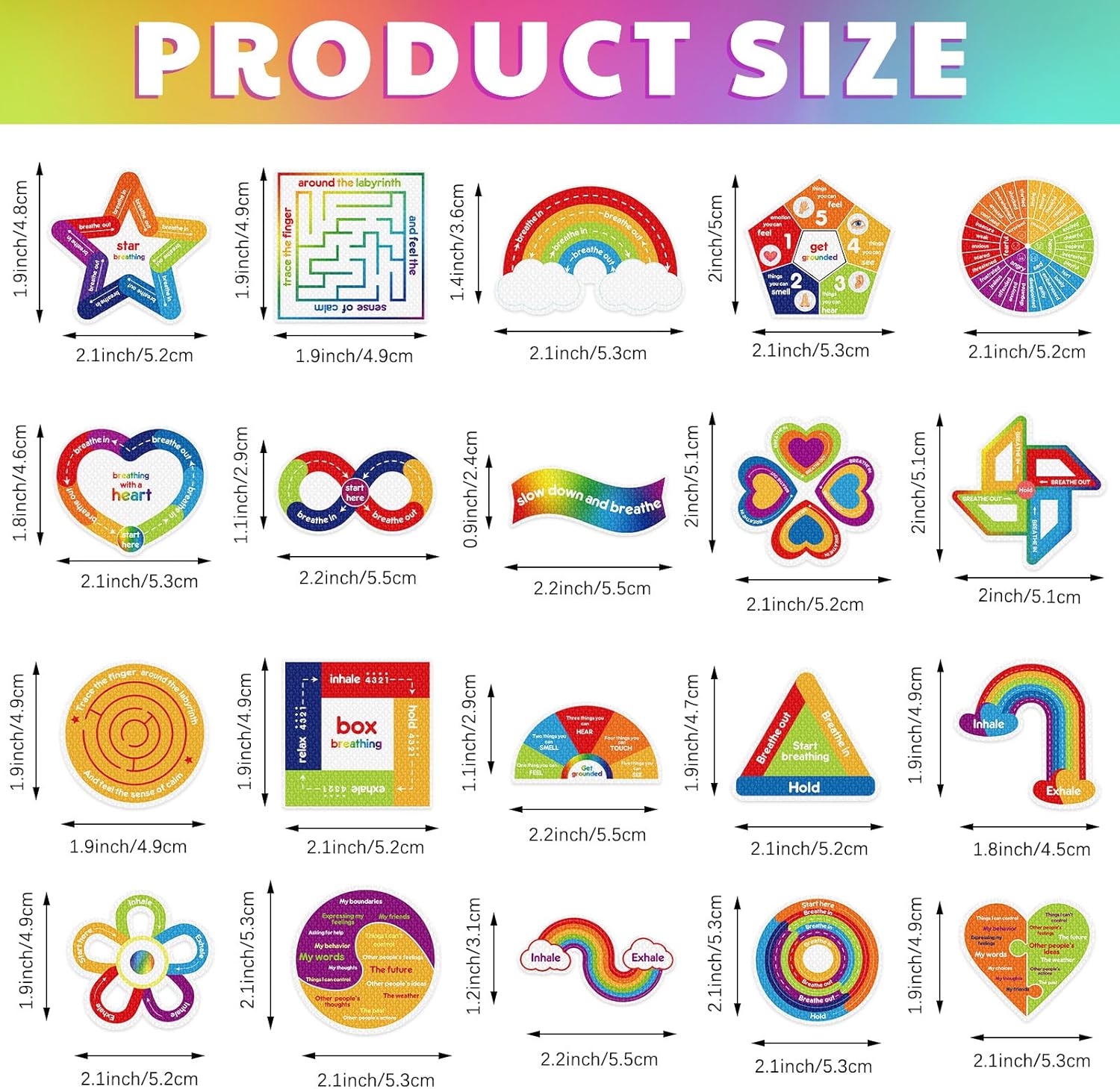 Libima 180 Pcs Anxiety Sensory Stickers Anxiety Textured Stickers Mindfulness Decals Fidget School Counselor Supplies Calming Breathing Sensory Relief Items for Office Classroom(Rainbow Colors)