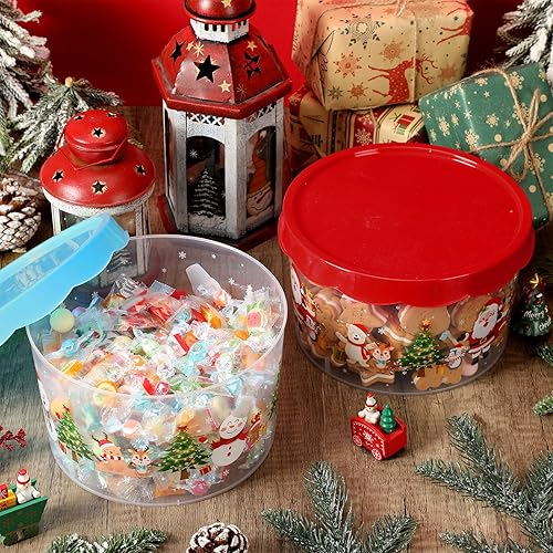 Miniatura 2 de Sliner 6 recipientes de galletas de Navidad, cubos de plástico para almacenamiento de galletas con tapas, recipientes de galletas de Papá Noel,