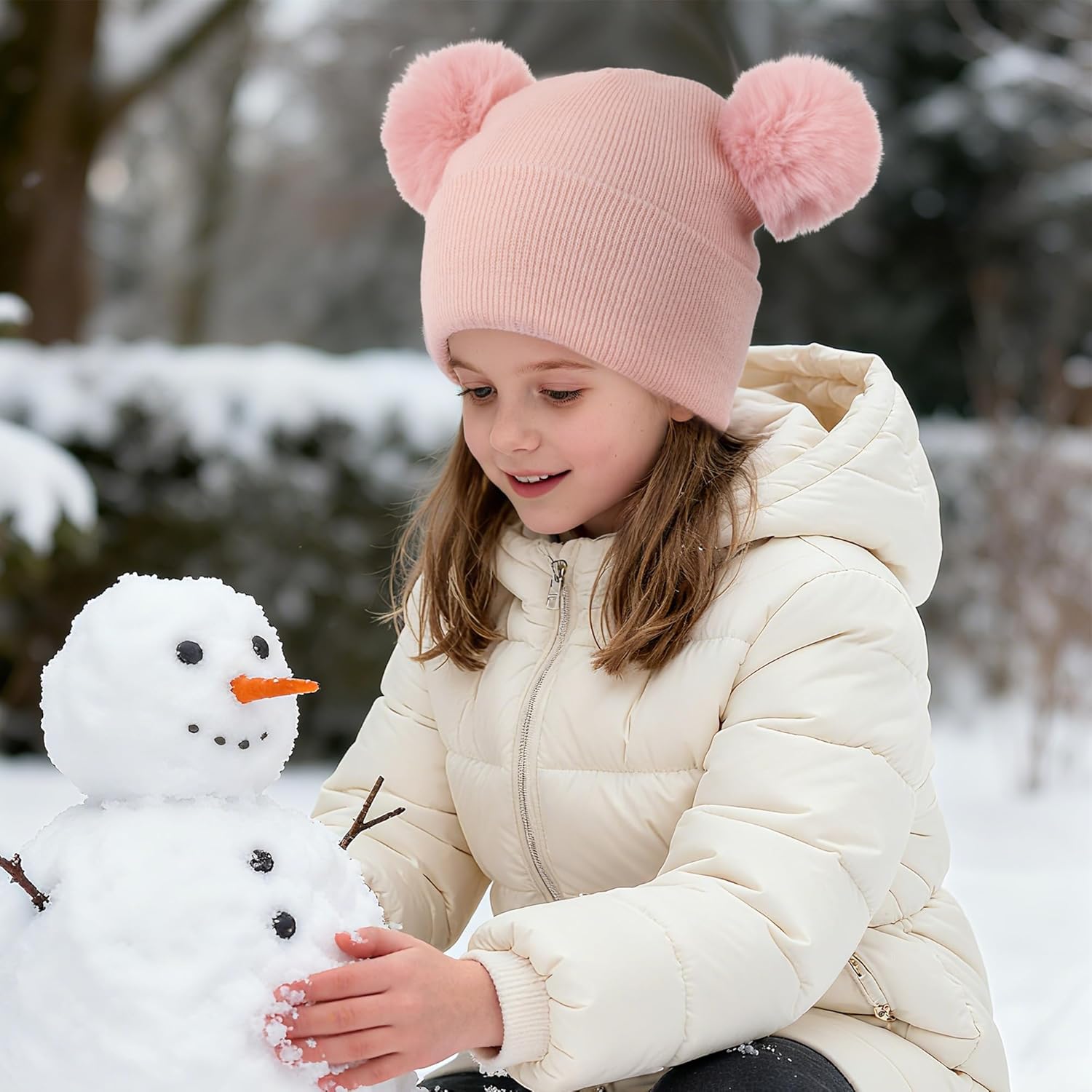 Kids Toddler Winter Hat Knit Beanie with Pom Poms Warm Hats for Baby Boys Girls for Cold Weather - Image 6