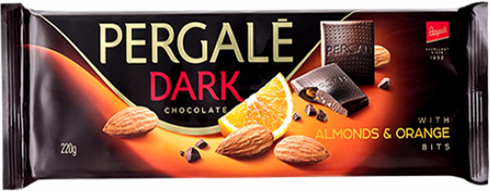 Pergale Dark Chocolate with Almonds and Orange Bits, 220g