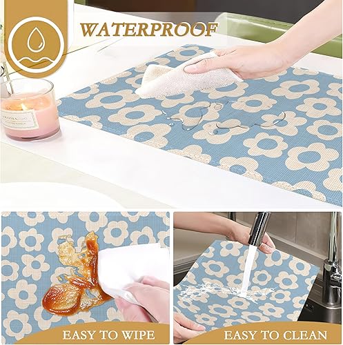 Miniatura 4 de Juego de 6 manteles individuales vintage de 12 x 18 pulgadas, impermeables, resistentes a las manchas, de lino, para verano, temporada, granja,