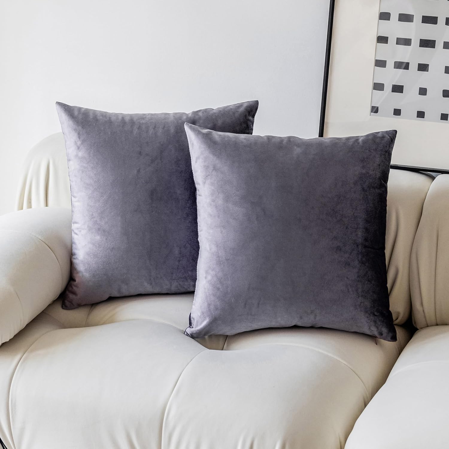 DEMETEX Lavender Velvet Pillow Covers (18×18, Set of 2)