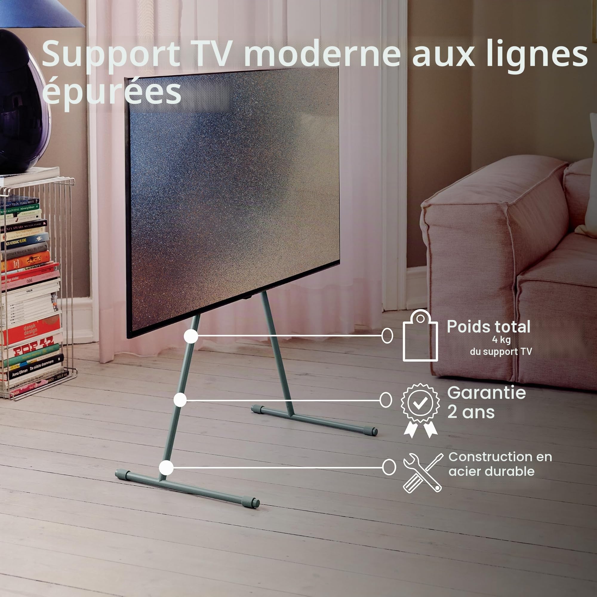 Pedestal Viva Support TV de 40 à 70 pouces | Support TV de qualité supérieure au design moderne | Pieds TV robustes en acier | Pied TV élégant avec pieds inclinés et pieds arrondis (vert)