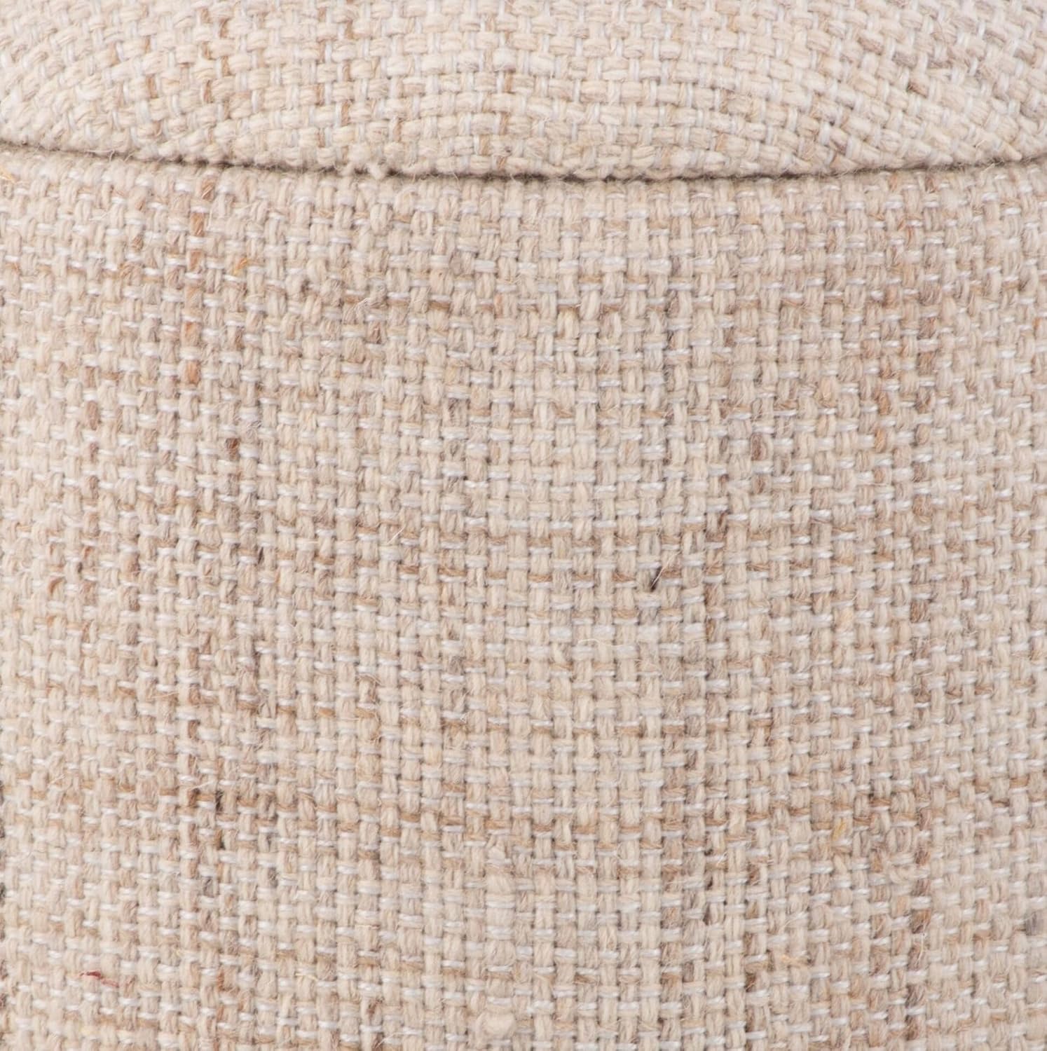 Carolina Chair & Table Handwoven Storage Ottoman with Hammered Metal Base - Solid Wood Frame, Hidden Storage Compartment, Compact Round Foot Stool for Bedroom, Apartments, Condos (Solid Beige)