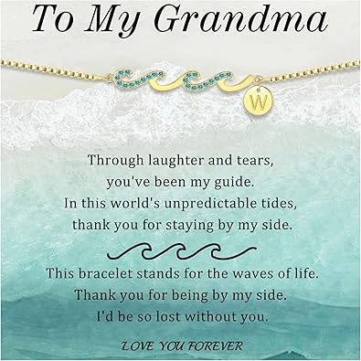 Dainty Gold Bracelet with Initials, Gifts for Women Initial Bracelets for Women Mom Gift Teen Gifts Trendy Stuff Wave Bracelet Grandma Graduation Gifts for Her 2025 Daughter Friend Letter A-Z Birthday Christmas Jewelry