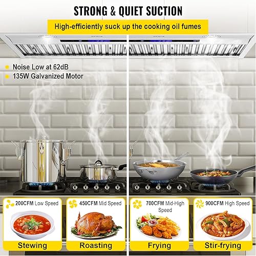 Miniatura 3 de VEVOR Campana extractora de inserción, 900 CFM de 4 velocidades, 30 pulgadas, ventilación de cocina integrada de acero inoxidable con control táctil