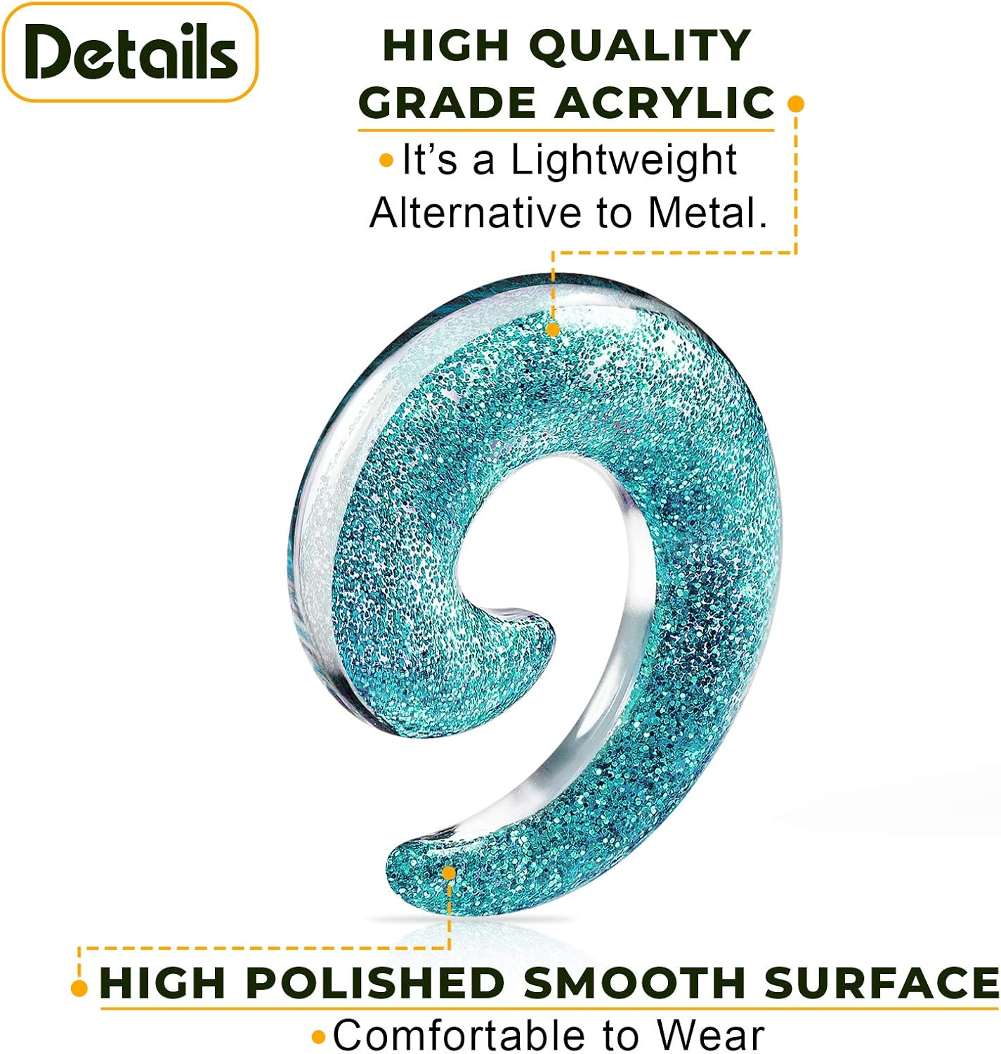 Pair of Acrylic Taper spiral Glitter Piercing Jewelry Ear Plug Stretching Expander Taper Earring
