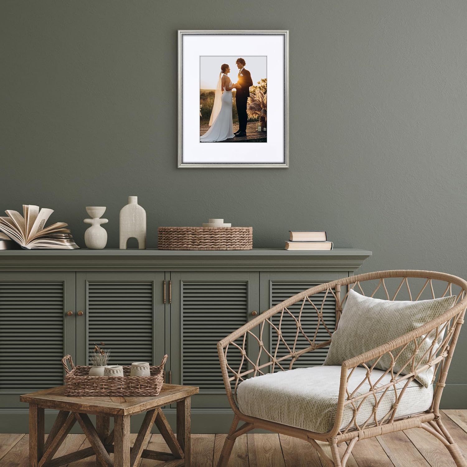 Americanflat Vintage Frames - 16x20 Picture Frame with Beaded Accents and Polished Plexiglass - Use as 11x14 Frame or Display 16x20 Photos Without Mat - Heirloom Collection - Wall Display - Silver