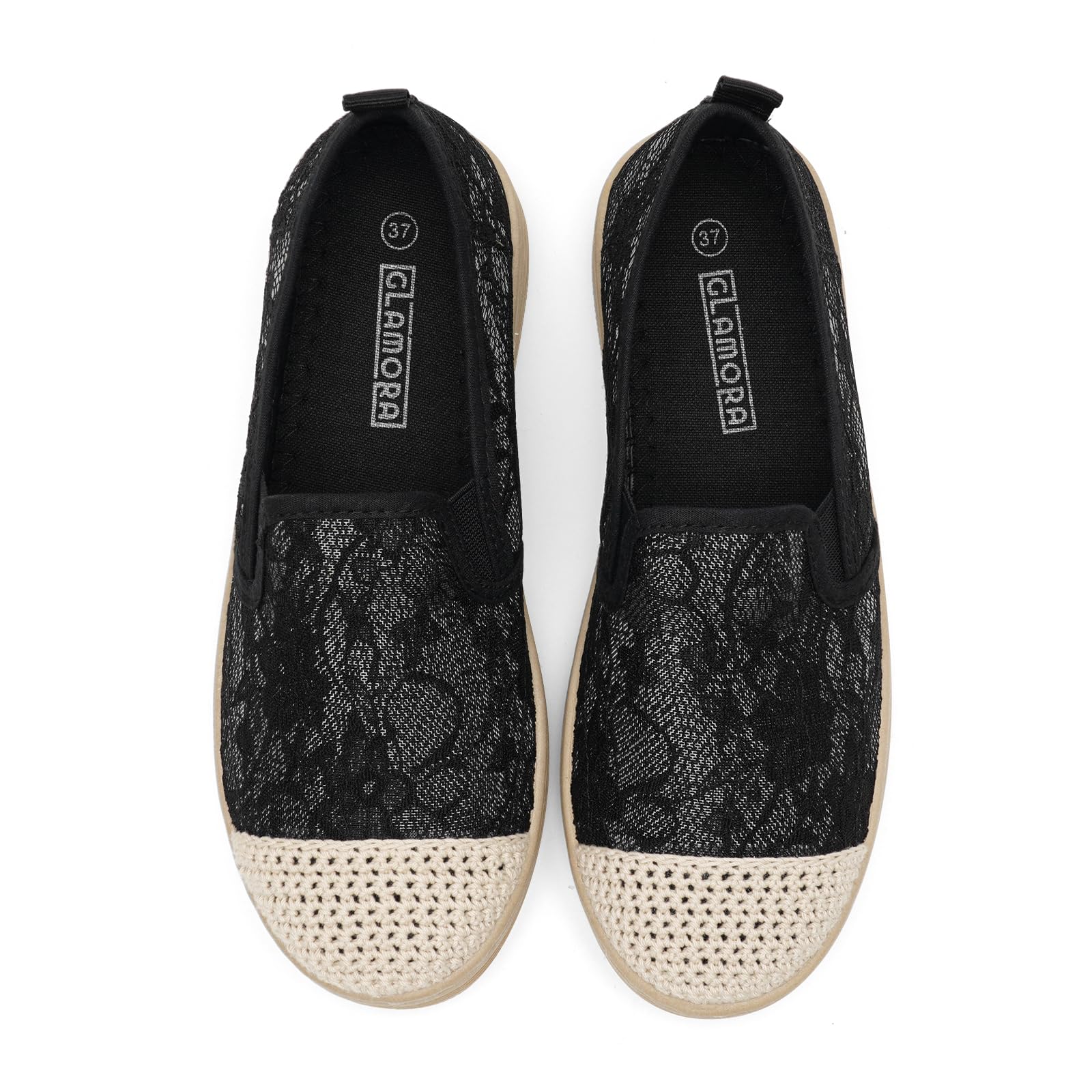 GLAMORA Mocassini Donna Espadrillas Ballerine Slip On Traforate Pizzo Traspiranti Leggeri Elastico Senza Lacci Punta Rinforzata Suola Antiscivolo Comode Scarpe Estate