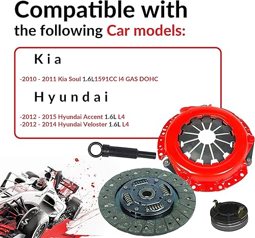 Miniatura 8 de Kit de embrague compatible con Soul Accent Veloster Base Lx Gl Gls Se Sport Re Lx L Hatchback 4 puertas 2010-2015 1.6L l4 GAS DOHC aspirado