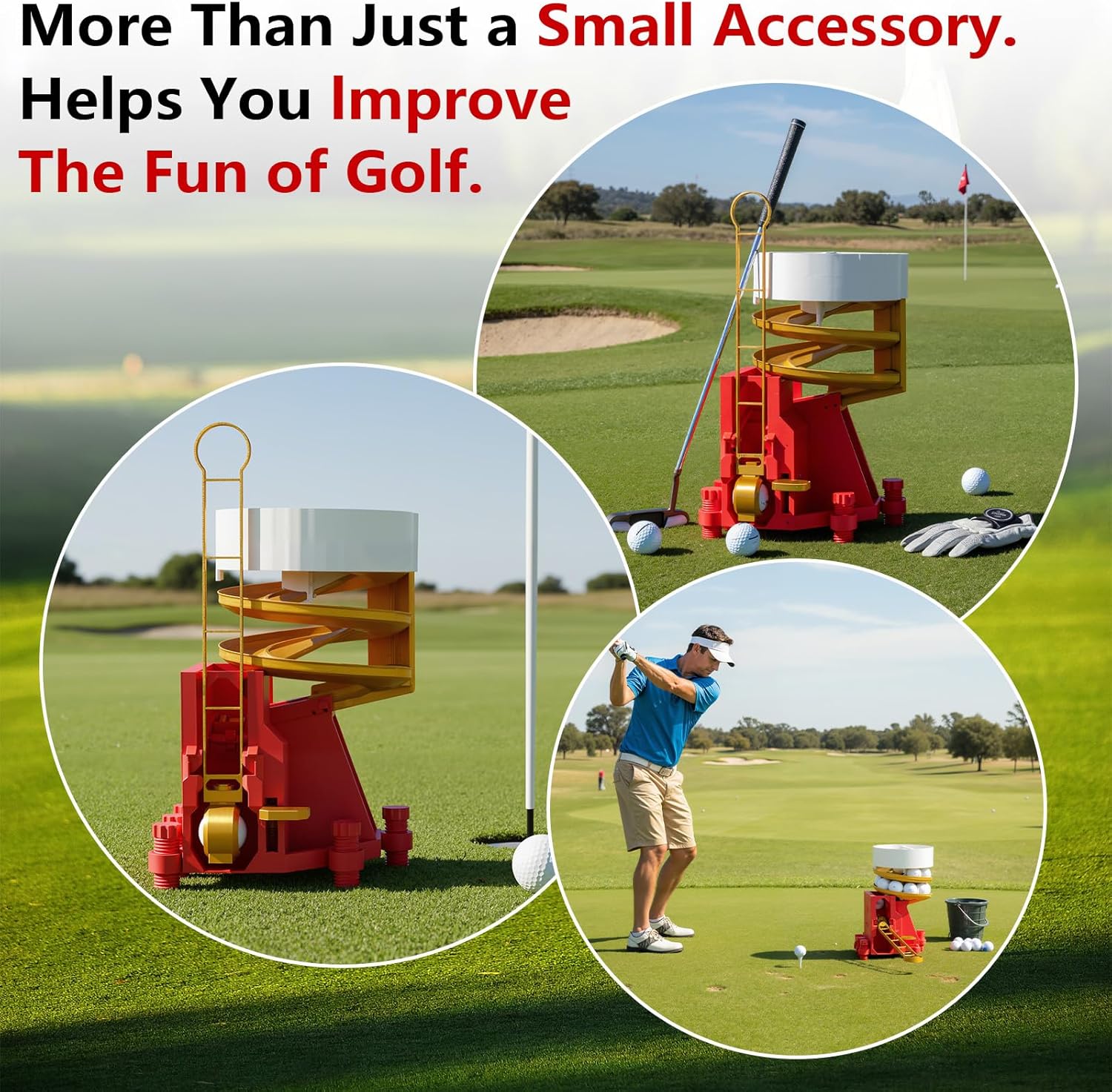 Golf Ball Dispenser, Golf Ball Launcher Pro, Automatic Golf Ball Dispenser & Launcher Pro, High-Capacity Hands-Free Practice Machine(Gold+Red+White)