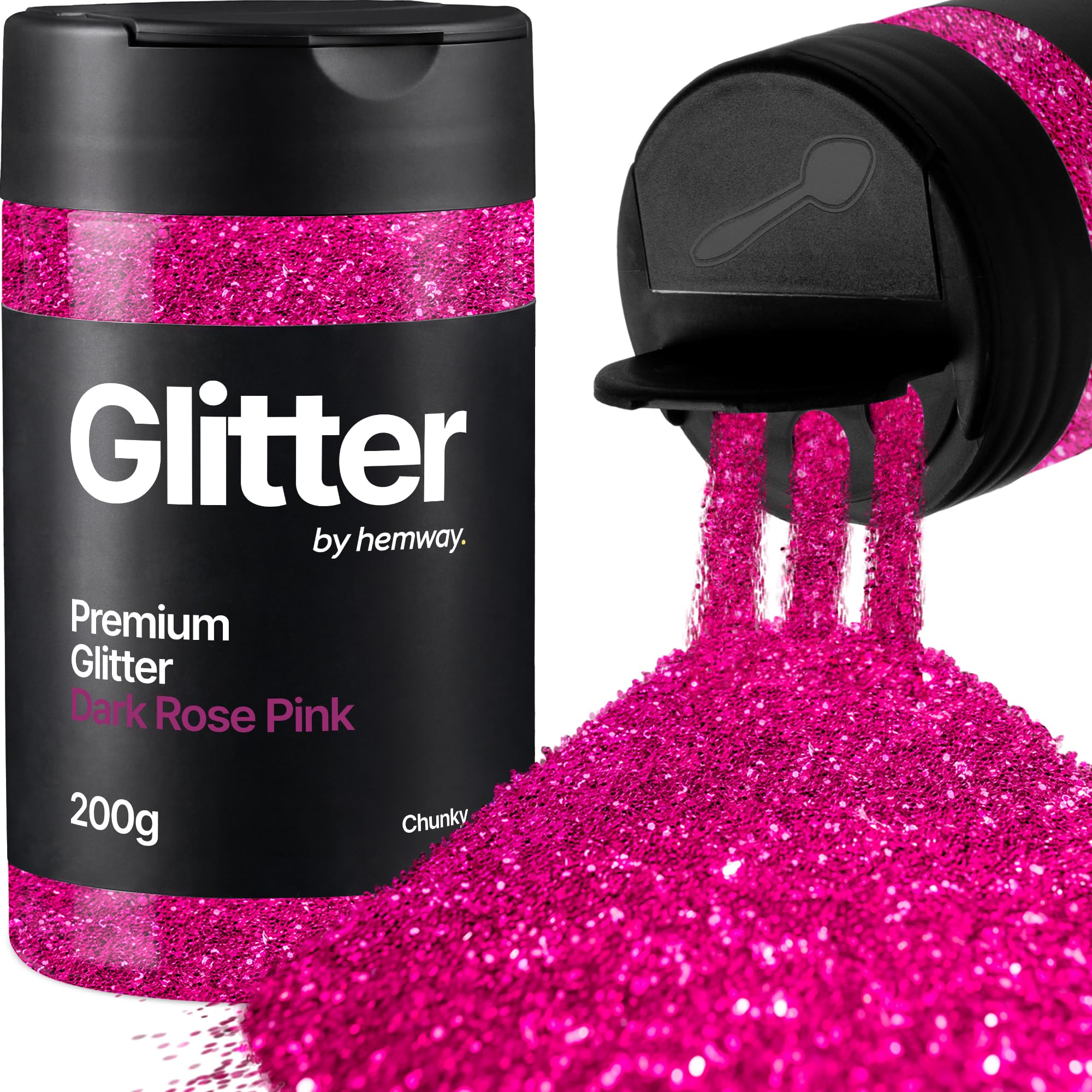 Hemway Dark Rose Pink Glitter Shaker, 200g Chunky Glitter for Crafts Metallic Flake Sequins for Resin & Epoxy Crafts for Decorating, Halloween, Christmas, Nail, Face, Art
