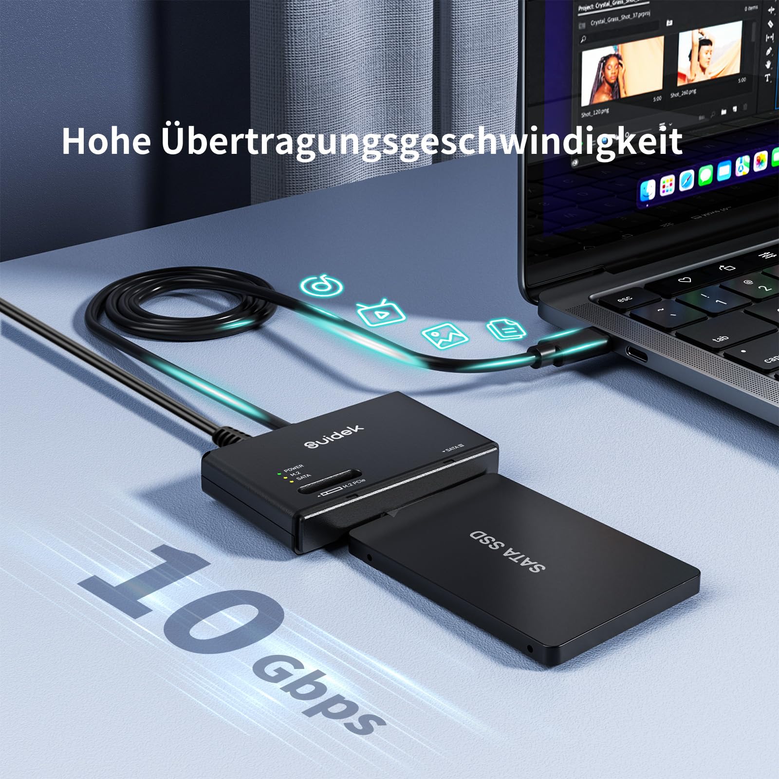 SUIDEK M.2 NVMe SSD Gehäuse Adapter, Typ-C 10Gbps auf M.2 und SATA Festplattenleser Externes M2 PCIe NVMe SSD Gehäuse Kompatibel mit (M Key&M+B Key) Jeder Größe und 2.5"/3.5“ SATA Solid State Disk