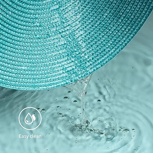 Miniatura 3 de FunWheat Juego de 6 manteles individuales redondos trenzados para mesas de comedor, tejidos, lavables, antideslizantes, de 15 pulgadas (turquesa, 6