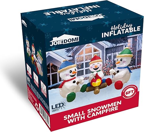 Miniatura 8 de Joiedomi Muñecos de nieve inflables de Navidad de 6 pies de largo, decoración al aire libre, tres muñecos de nieve sentados inflables de Navidad con